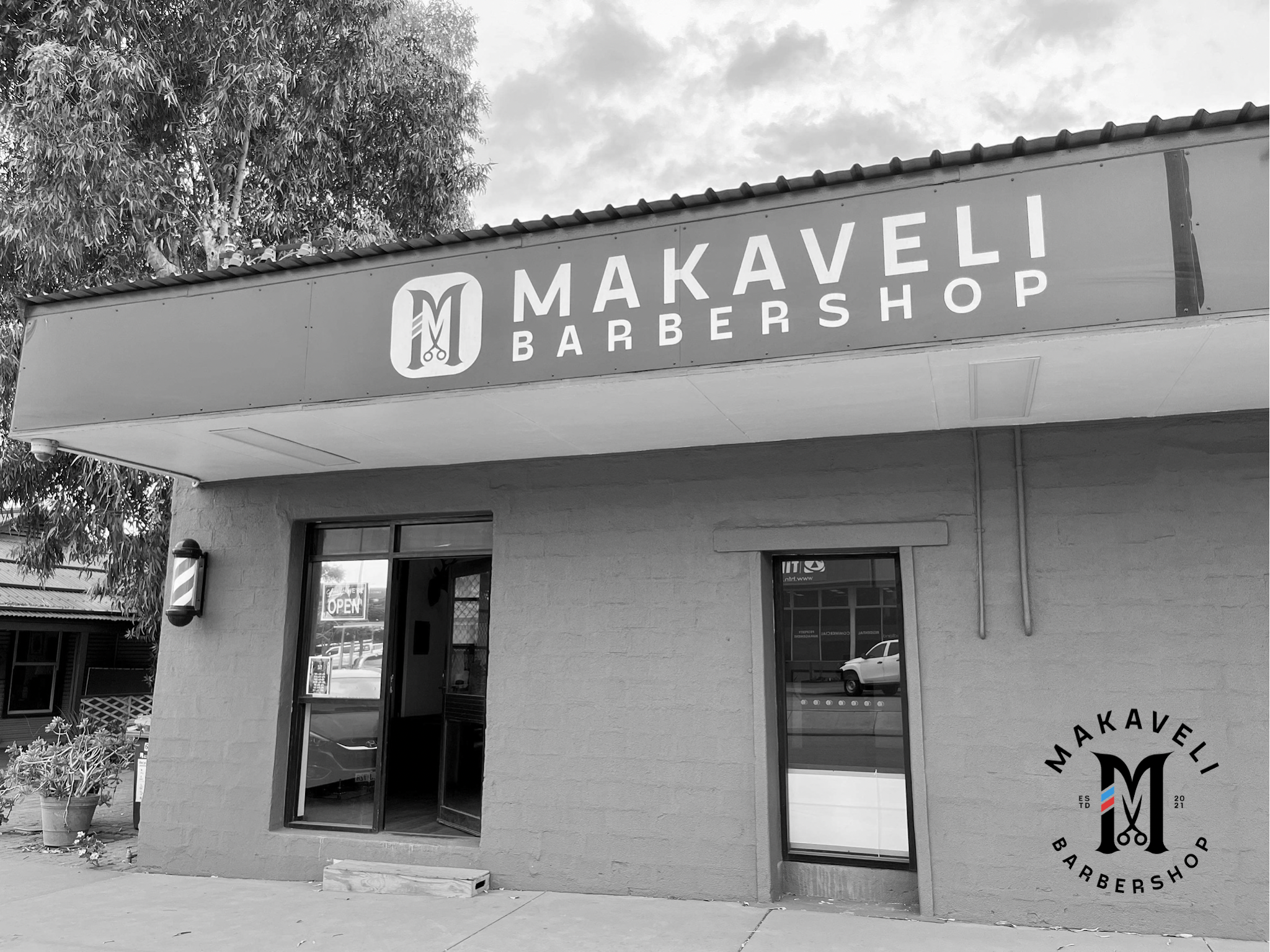 The Makaveli Barber Shop shopfront and signage on Anderson Street